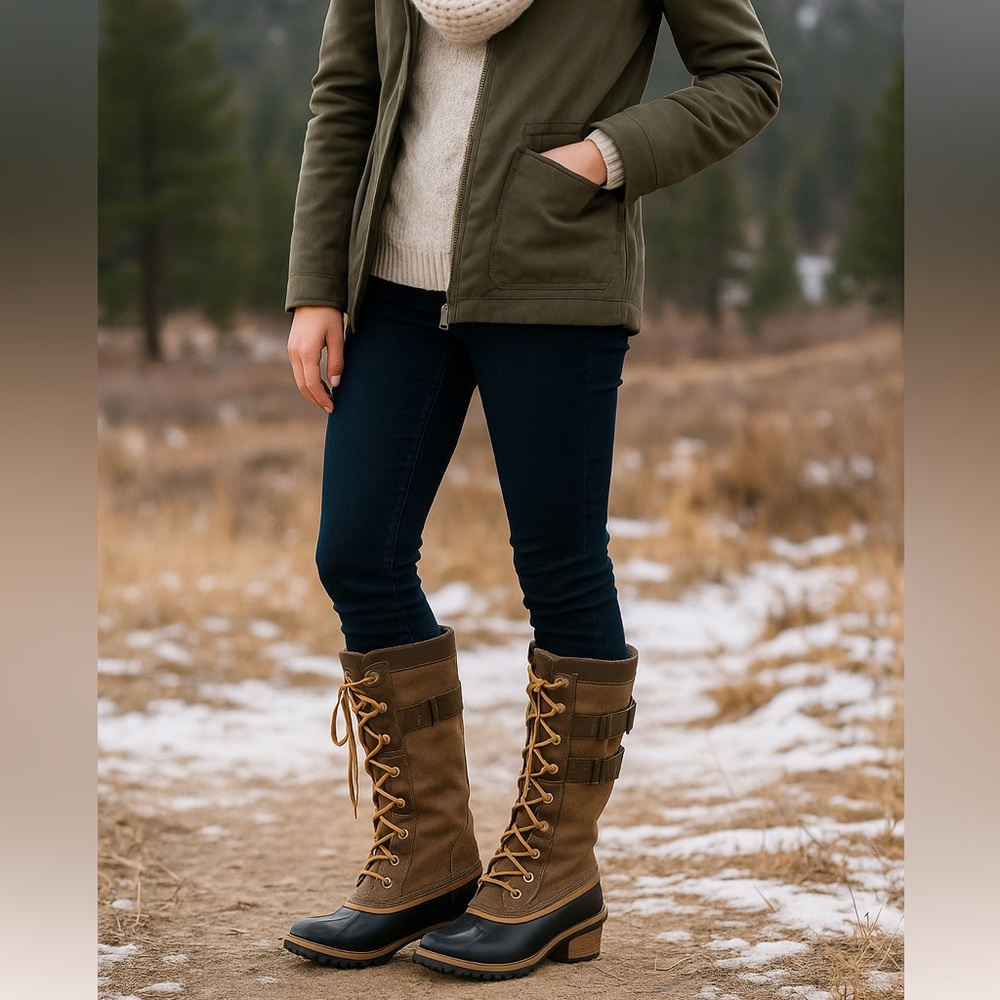 Sorel Brown and Black Lace-Up Winter Rain Boots